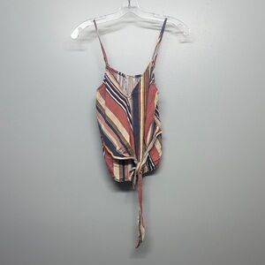 Striped Sleeveless Twist Front Wrap Tie Crop Top